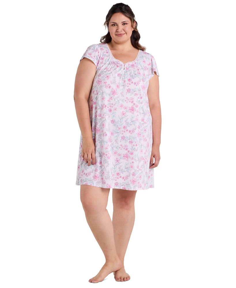 Miss Elaine Plus Short-Sleeve Printed Short Gown