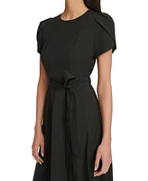 Calvin Klein Women's Tulip-Sleeve Tie-Waist A-Line Dress