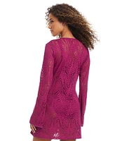 Bar Iii Women's Crochet Plunge-Neck Cover-Up Dress, Created for Macy's