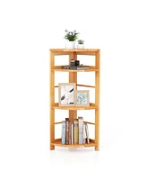 Gouun 4-Tier Corner Shelf with Rubber Wood Frame and Anti-Toppling Kit