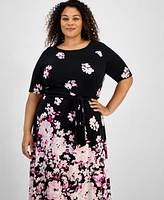 Kasper Plus Printed Tie-Waist Midi Dress