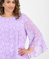 Kasper Plus Printed Bell-Sleeve Blouse