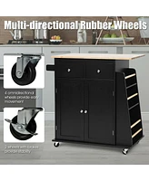 Gouun Rubber Wood Countertop Rolling Kitchen Island Cart