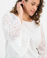 Kasper Plus Lace Bell-Sleeve Blouse