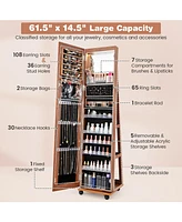 Gouun 64 Inches Lockable Jewelry Cabinet Armoire with Built-in Makeup Mirror