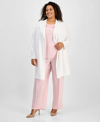 Kasper Plus Size Melange Crepe Drape-Lapel Open-Front Blazer