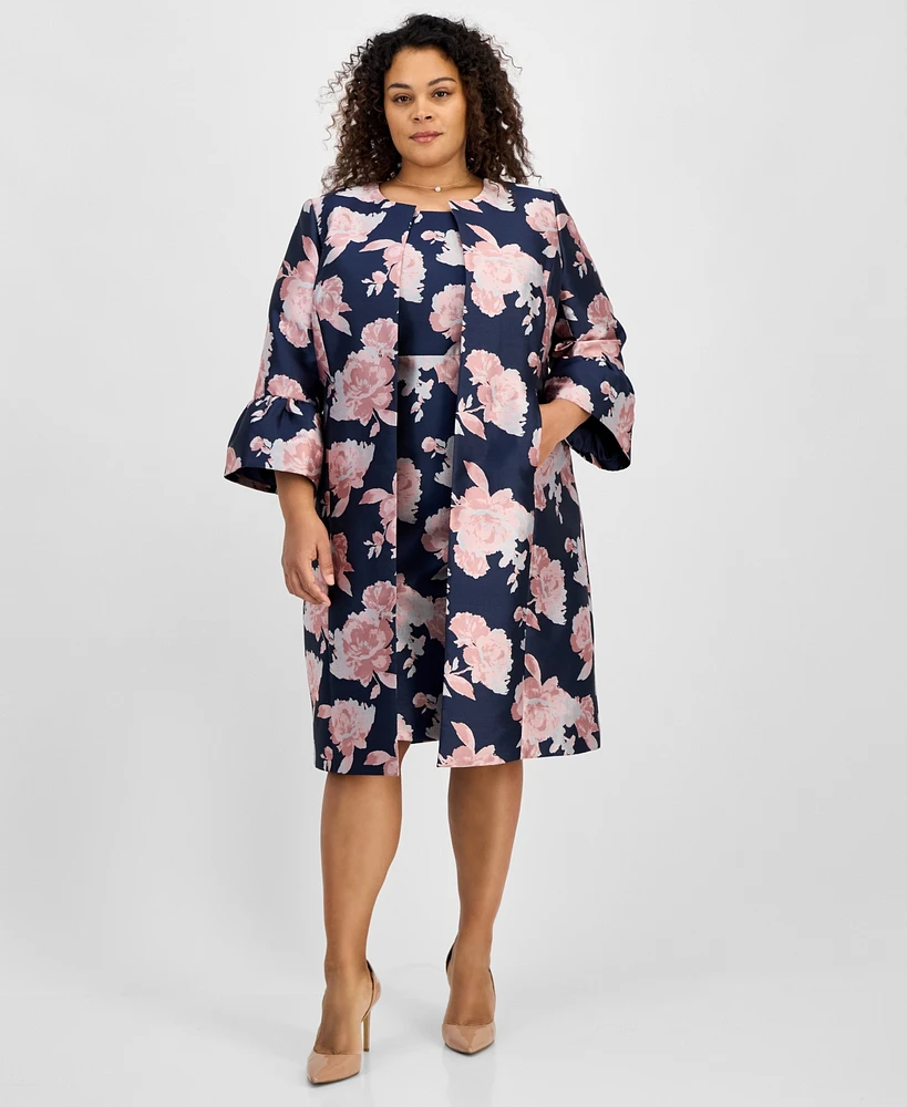 Kasper Plus Jacquard Floral Open-Front Topper