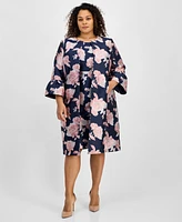 Kasper Plus Jacquard Floral Open-Front Topper