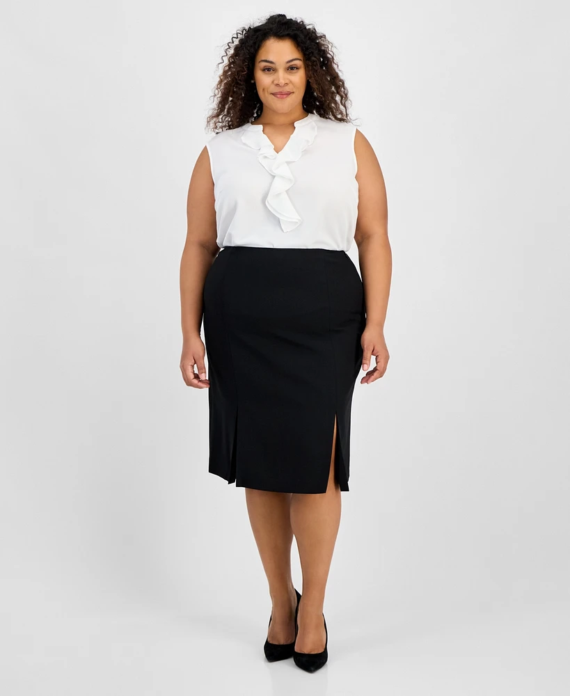 Kasper Plus Double Slit Pencil Skirt