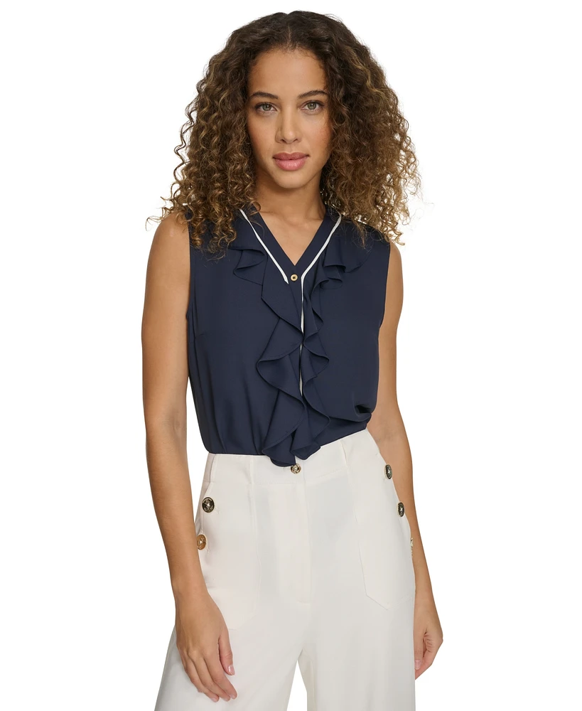 Tommy Hilfiger Women's Sleeveless Button-Front Ruffled Blouse