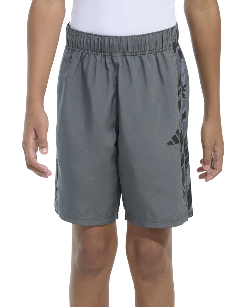 adidas Big Boys Elastic-Waistband Woven Camo Printed 3-Stripes Shorts