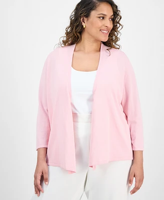 Kasper Plus Size 3/4-Sleeve A-Line Cardigan