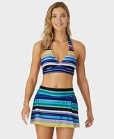 Anne Cole Womens Marilyn Striped Halter Bikini Top Swim Skirt