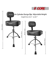 5 Core Drum Throne with Backrest • Height Adjustable Comfortable Guitar Stool Motorcycle Style Seat - Ds Ch Blk Rest