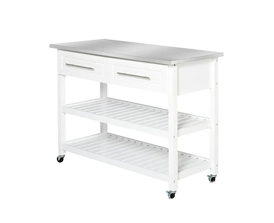 Slickblue Rolling Kitchen Island 2 Drawers Storage with Stainless Steel Top