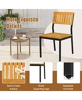 Gymax Dining Chair Set of 4 Modern Patio Chairs/Acacia Wood Backrest Slanted Seat