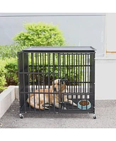 Bingopaw Heavy Duty Dog Cage Metal Pet Dog Crate 3 Doors Kennel Playpen