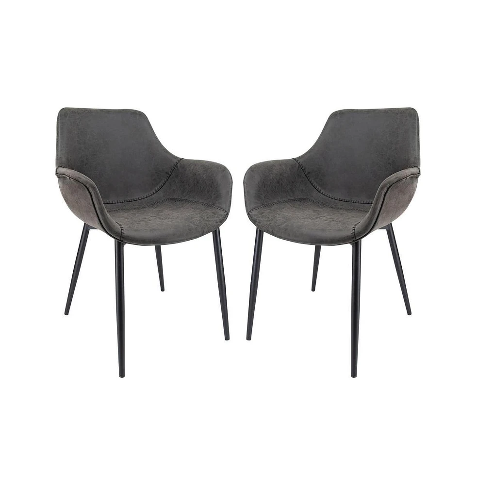 LeisureMod Markley Modern Leather Dining Arm Chair With Metal Legs Set of 2