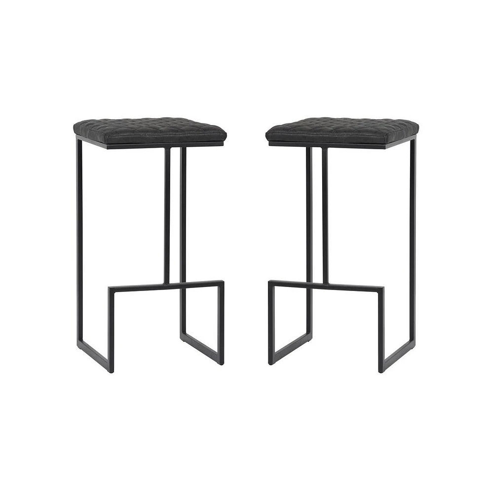 LeisureMod Quincy Quilted Stitched Leather Bar Stools With Metal Frame