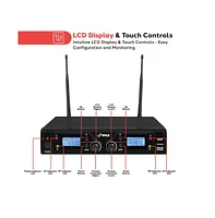 Pyle Uhf Wireless Microphone System Kit with (2) Body-Pack Transmitters, Headset & Lavalier Mics, Rack Mountable