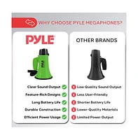 Pyle 20-Watt Mini Megaphone Speaker with Siren, Adjustable Volume, Lightweight, Battery Operated, Green Bullhorn