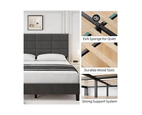 gaomon Full Bed Frame, Linen Upholstered Platform Full Bed Frame with Height Adjustable Headboard