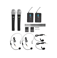 Pyle 4-Channel Uhf Wireless Microphone System Kit with (2) Handheld Mics, (2) Beltpack Transmitters, (2) Lavalier Mics & (2) Headset Mics