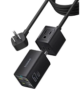 Baseus PowerCombo Mini Power Strip 5 in 1 Charging Station 67W Usb C Fast Charger,5ft Flat Extension Cord with 2 Ac Outlets