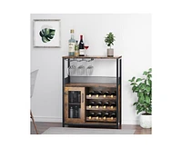 gaomon Wine Bar Cabinet with Detachable Wine Rack, Bar Rack Cabinet with Glass Holder and 1 Drawer, Mesh Door