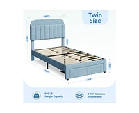 gaomon Twin Bed Frame with Drawer, Velvet Upholstered Platform Bed Frame with Storage Headboard, No Box Spring Needed, Easy Assembly