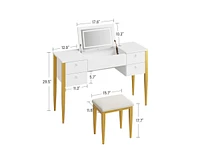 gaomon 47" Makeup Vanity Desk with Flip Top Mirror and Lights, 3 Lighting Mode, 3 in 1 Vanity Table with 5 Drawers