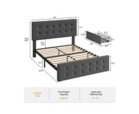 gaomon Queen Size Bed Frame with 4 Storage Drawers and Headboard, Linen Upholstered Platform Bed Frame with Wooden Slats Support, Button Tufted Design
