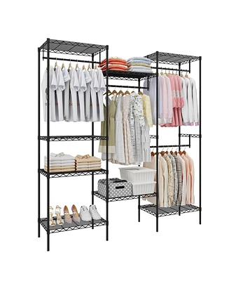 gaomon CuisinSmart Clothing Racks for Hanging Clothes, Metal Clothes Hanging Rack with 8 Adjustable Shelves & 4 Hanging Rods, Freestanding Wardrobe Cl