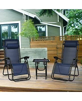 Gymax 3PCS Zero Gravity Recliner Lounge Chairs Pillows Table Portable Folding Navy