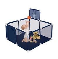 Comomy Baby Playpen Outdoor Indoor Play Yard 7 Panel Safety for Infant Toddler with Basketball Hoop