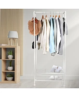 Unho Metal Clothes Rack with Wheels: Portable Garment Organizer with Storage Shelves