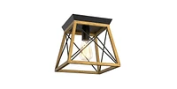 Slickblue Rustic Wood Metal Glass Ceiling Light uses Standard Bulb - Not Included