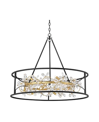 Possini Euro Design Carrine 35" Wide Black and Gold 12-Light Led Ring Pendant