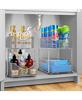 Sorbus 2 Tier Under Sink Organizers - Strong Steel Mesh Sliding Drawers for Enhanced Storage Bathroom, Kitchen, Home and more (Silver)