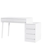 Tribesigns White Desk with 5 Drawers, Modern Home Office Desk with Storage Drawers and Printer Stand, Reversible Computer Desk Vanity Desk for Bedroom