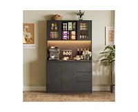 gaomon Kitchen Pantry Cabinet with Charging Station, Tall Storage Cabinet with Countertop and Led Lights