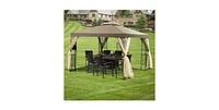 Slickblue 10 x 10 Ft Outdoor Patio Gazebo with Taupe Canopy and Mesh Sidewalls