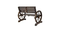 Slickblue 2 Person Farmhouse Wagon Wheel Wooden Bench