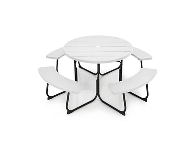 Slickblue Outdoor Metal and Hdpe Picnic Table Bench Set with Umbrella Hole - Seats 8