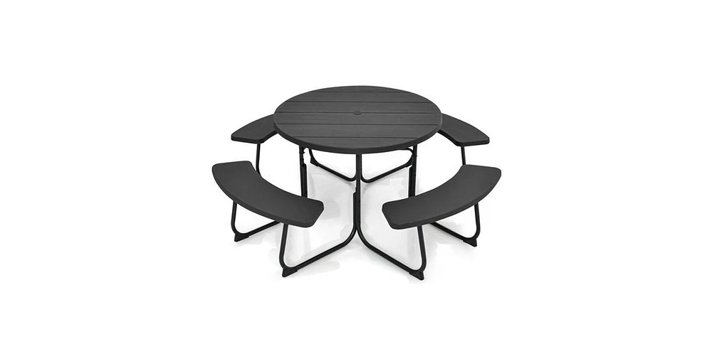 Slickblue Outdoor Metal and Hdpe Picnic Table Bench Set with Umbrella Hole - Seats 8