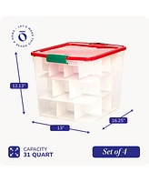 Homz 31 Qt Holiday Clear Plastic Storage Container w/ Latching Handles (4 Pack)