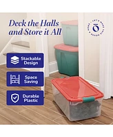 Homz 64 Qt Holiday Seasonal Decor Plastic Storage Bin with Latching Lid, 6 Pack