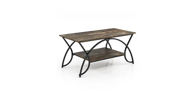 Slickblue Rustic Farmhouse 2 Tier Wood Coffee Table with Curved Metal Legs