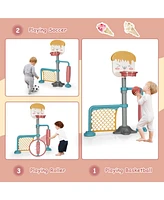 Gymax 3-in-1 Basketball Stand Set w/ Soccer & Roller Adjustable Height