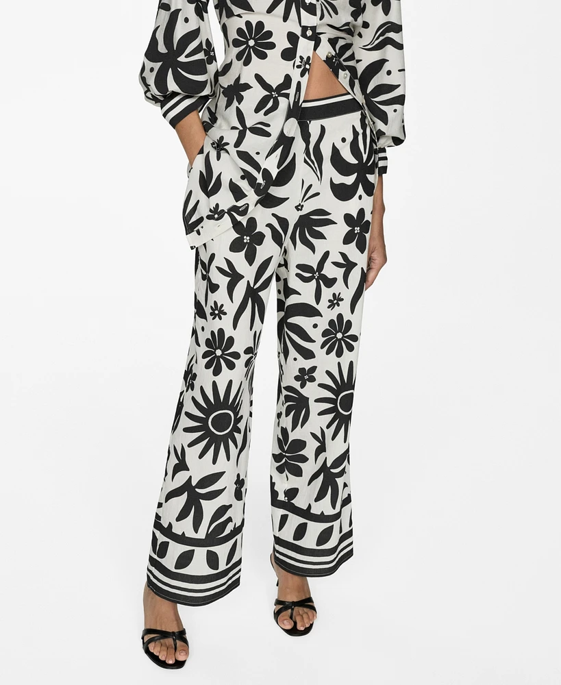 Mango Women's Floral-Print Wide Leg Pants